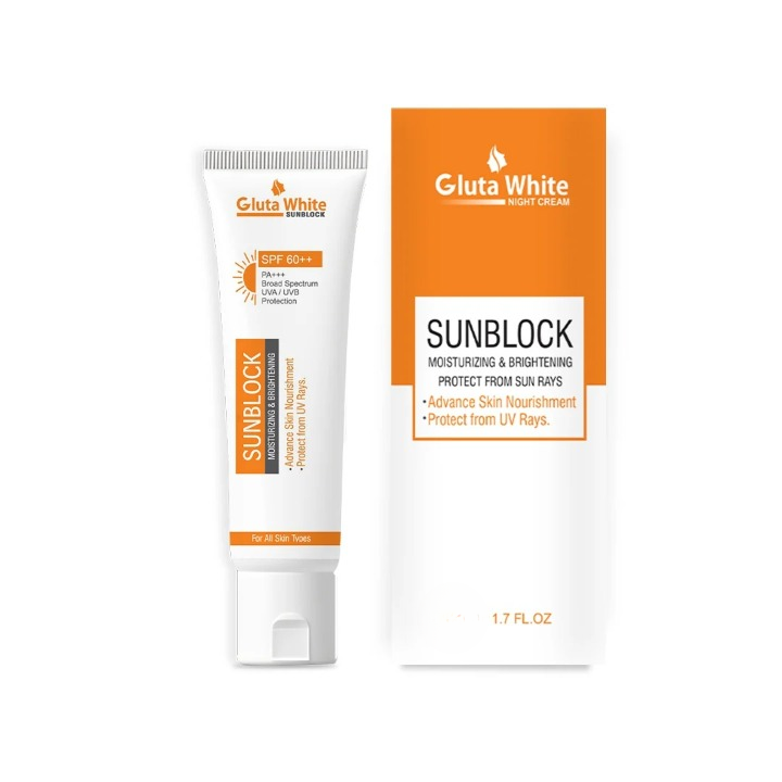 GlutaWhite Skin Brightening Sunblock SPF60 ? Advanced UVA/UVB Protection, Oil-Free &amp; Long-Lasting Moisture