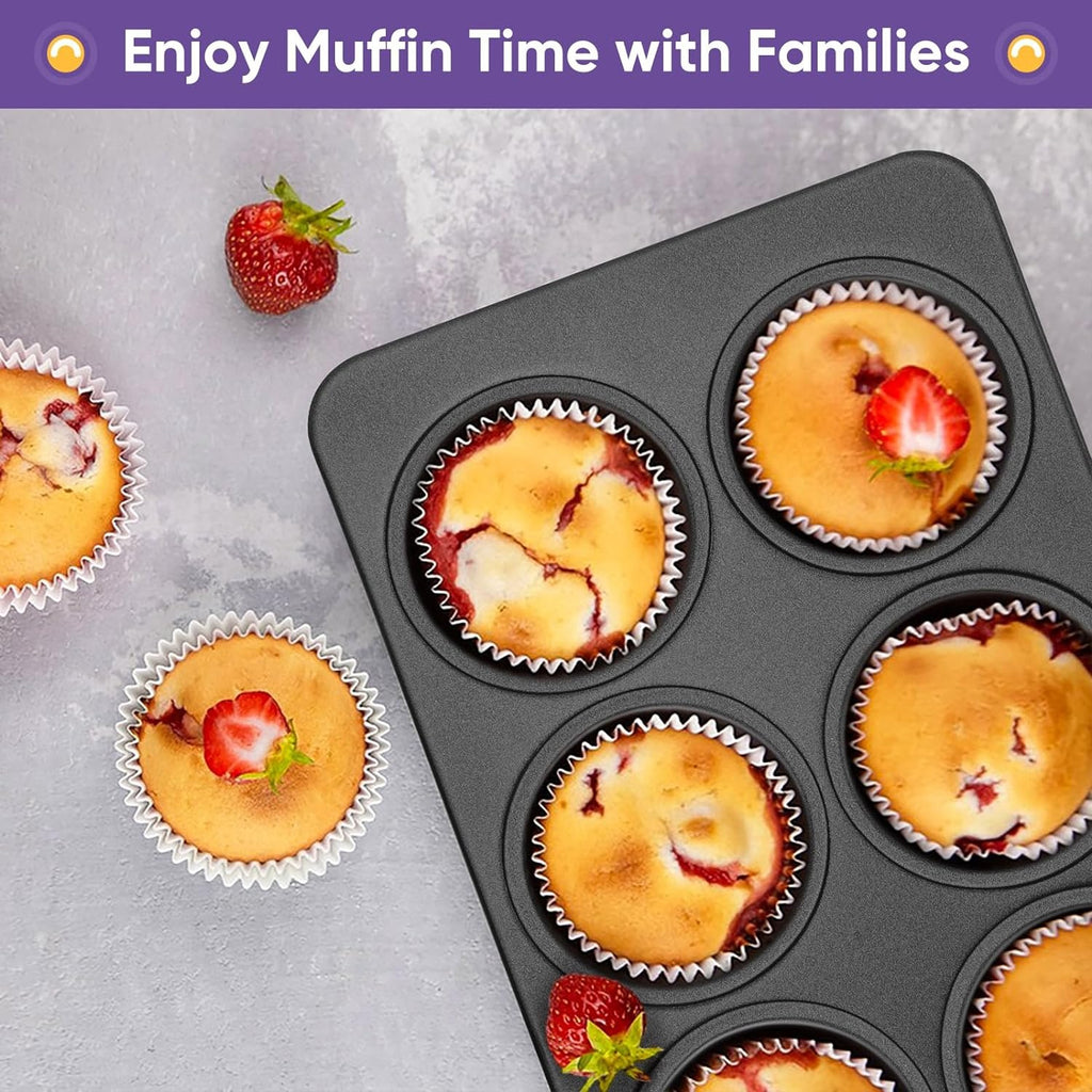 6-Cup Muffin Pan ? Non-Stick Carbon Steel Cupcake Baking Tray | Heavy Duty Standard Bakeware for Muffins, Cakes, Mini Pies &amp; More