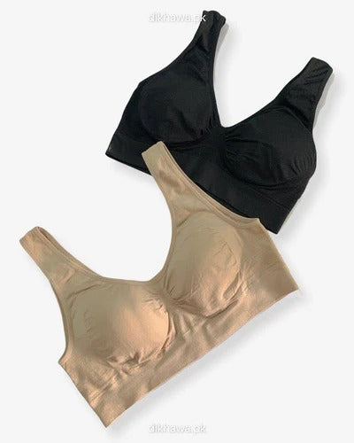 Women's Lycra Sports Bra Set ? Black &amp; Skin | Ideal for Gym, Yoga &amp; Daily Comfort (Pack of 2)