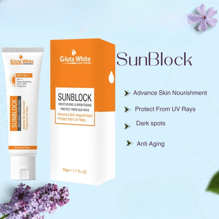 GlutaWhite Skin Brightening Sunblock SPF60 ? Advanced UVA/UVB Protection, Oil-Free &amp; Long-Lasting Moisture