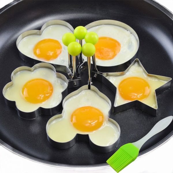4PCs Stainless Steel Egg Ring Mold Set ? Fun Shaped Fried Egg &amp; Pancake Moulds (Star, Heart, Flower, Circle) for Creative Cooking