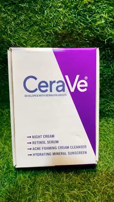 CeraVe Skincare Set ? Night Cream, Retinol Serum, Acne Foaming Cream Cleanser, and Hydrating Mineral Sunscreen SPF 50 ? Dermatologist Developed