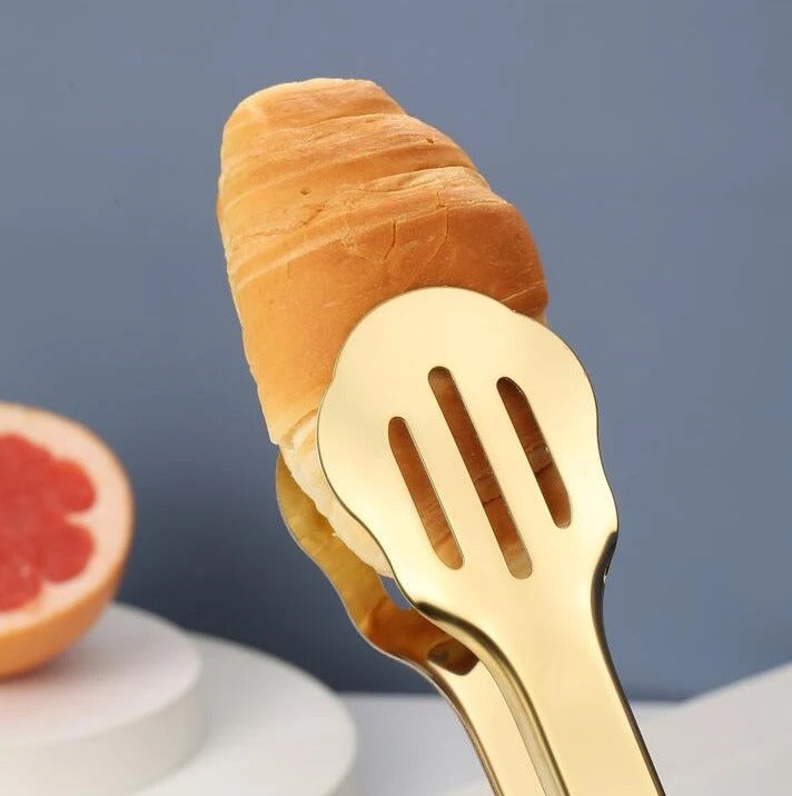 Mini Stainless Steel Food Serving Tong ? 6 Inch Strainer Tong with 28-Hole Flat Head for Salad, Ice Cubes, Pastries, Frying &amp; Tea