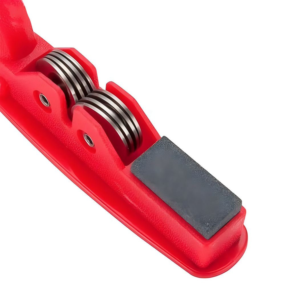 Professional Knife Sharpener with 8-Wheel Blades &amp; Sanding Stone | Durable Plastic Grip, Coarse &amp; Fine Sharpening Slots for Kitchen Knives | Compact &amp; Reliable Knife Filer for Quick Sharpening &amp; Polishing (Random Color)