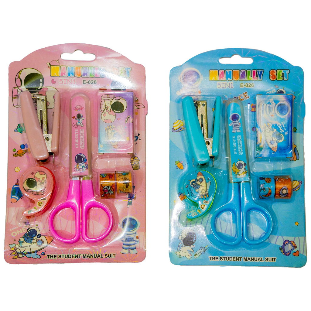 Space-Themed Stationery Set for Students and Office Use ? 6-Piece Desk Organizer Kit with Stapler, Staple Pins, Scissors, Mini Washi Tapes, and Tape Dispenser ? Creative Back-to-School and Gift Set (Random Color)
