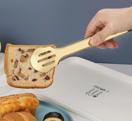 Mini Stainless Steel Food Serving Tong ? 6 Inch Strainer Tong with 28-Hole Flat Head for Salad, Ice Cubes, Pastries, Frying &amp; Tea