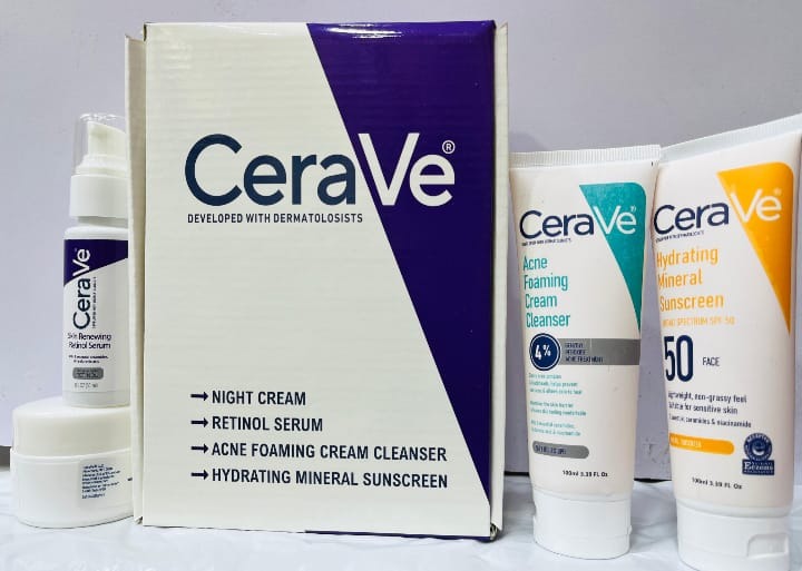 CeraVe Skincare Set ? Night Cream, Retinol Serum, Acne Foaming Cream Cleanser, and Hydrating Mineral Sunscreen SPF 50 ? Dermatologist Developed