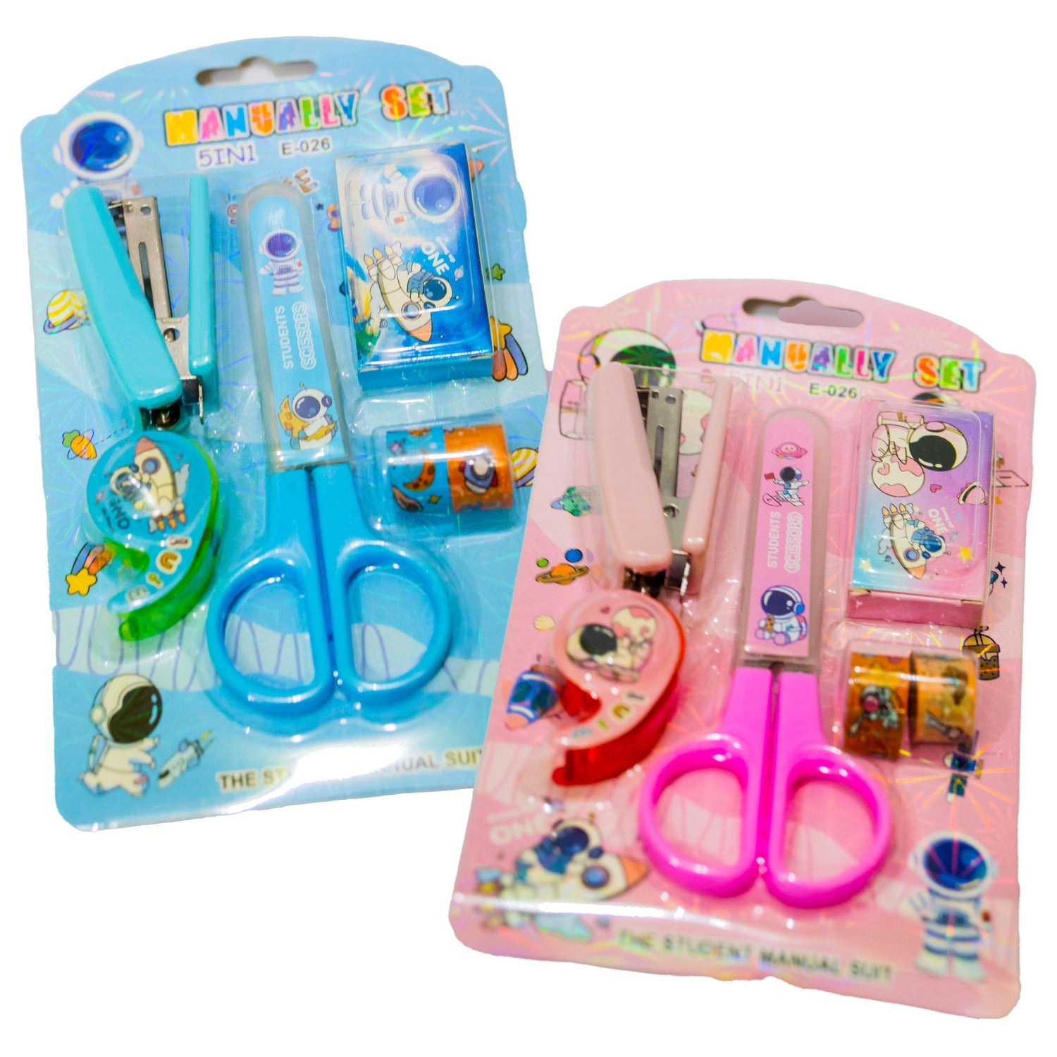 Space-Themed Stationery Set for Students and Office Use ? 6-Piece Desk Organizer Kit with Stapler, Staple Pins, Scissors, Mini Washi Tapes, and Tape Dispenser ? Creative Back-to-School and Gift Set (Random Color)