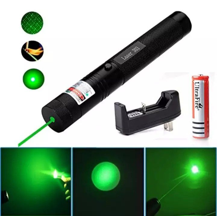 High-Power 303 Green Laser Pointer with Adjustable Focus ? Rechargeable 3.7V Battery, Charger &amp; Safety Lock ? Rechargeable Green Laser Light, Green Laser Pointer, Green Beam Light