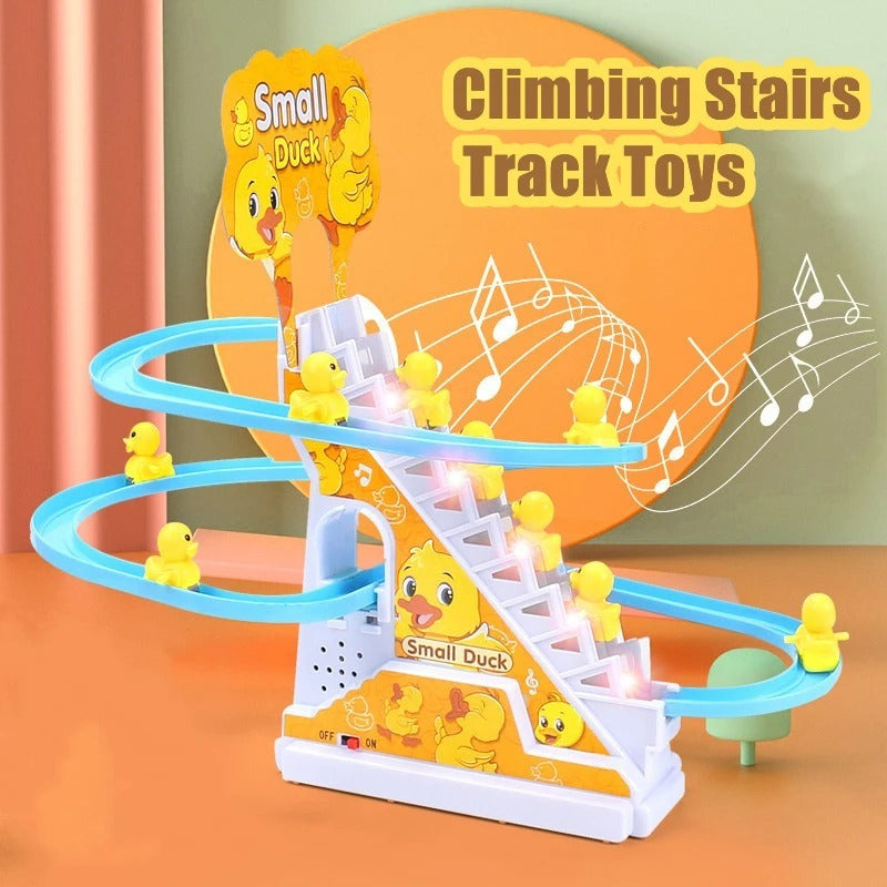 Duck Slide Toy Set, Funny Automatic Stair-Climbing Ducklings Cartoon Race Track Set Little Lovely Duck Slide Toy Escalator Toy with Lights and Music (3 sliding ducks)