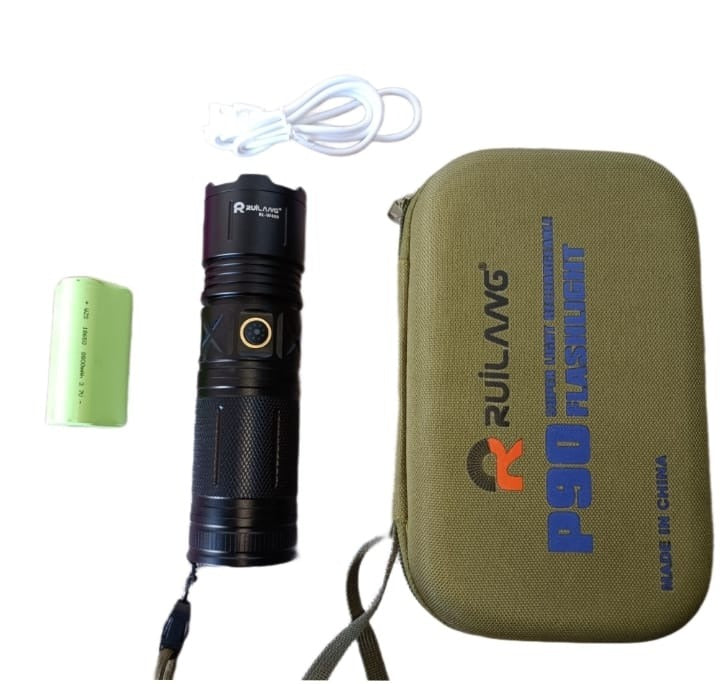 Ruilang P90 High Power Rechargeable LED Flashlight ? Ultra Bright Torch with Zoom, Multiple Modes &amp; Type-C Fast Charging