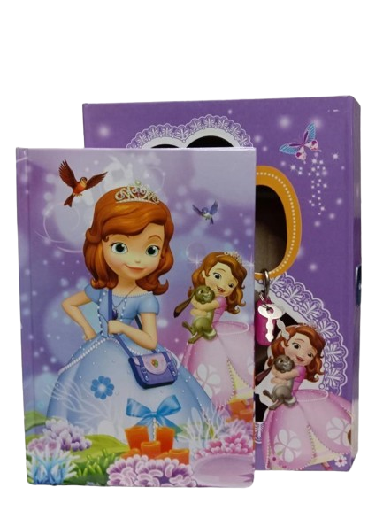 Princess, Frozen &amp; Sofia Cover Fancy Lock Spiral Binding Diary ? Medium Size with Box ? 40 Pages (22 x 16 cm)