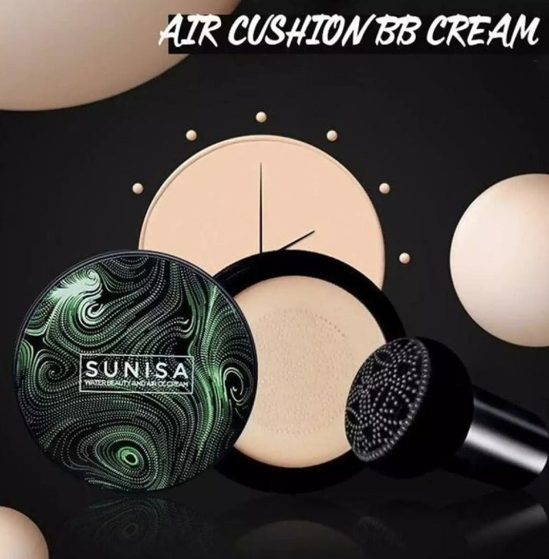 SUNISA Waterproof Mushroom Head Air Cushion Foundation ? BB &amp; CC Cream with Moisturizing Liquid Base and Sponge Applicator