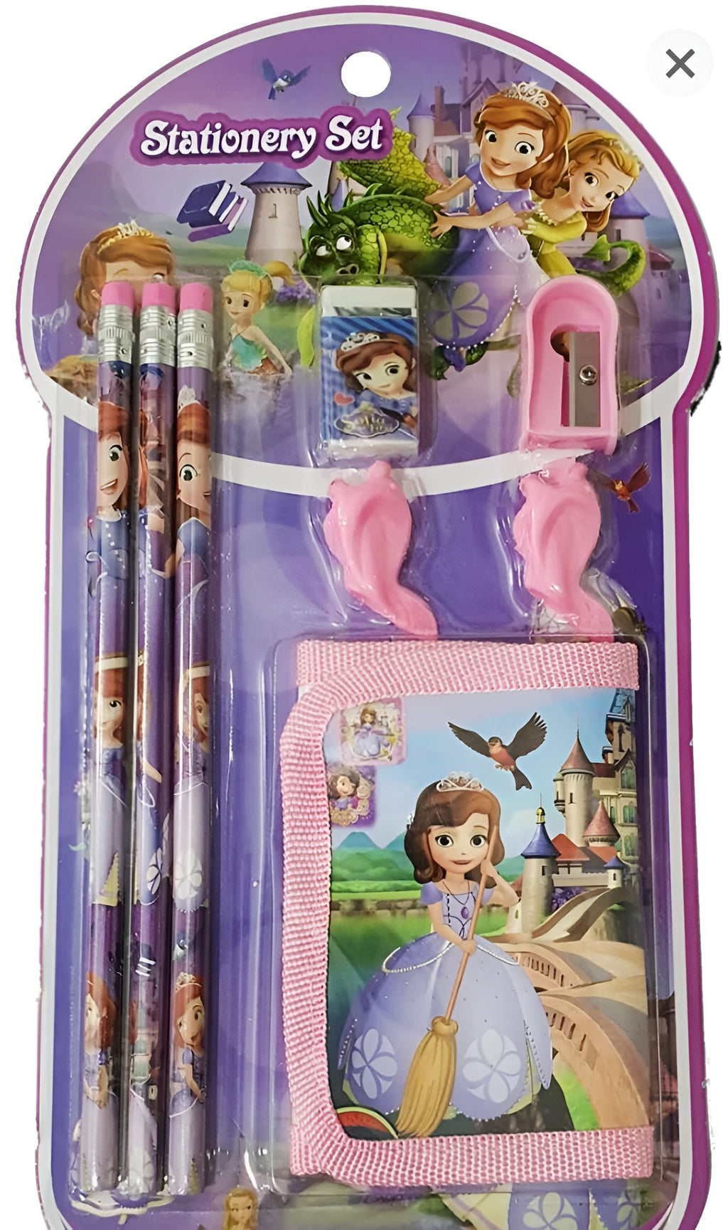 8 Pcs Disney Stationery Gift Set for Kids ? Includes Pencils, Eraser, Sharpener, Pencil Caps &amp; Wallet (Random Character)