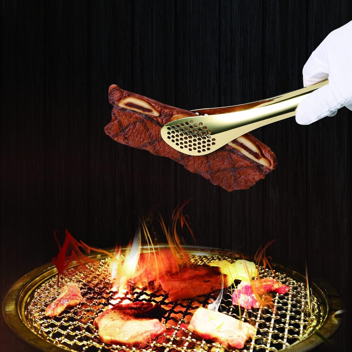 Mini Stainless Steel Food Serving Tong ? 6 Inch Strainer Tong with 28-Hole Flat Head for Salad, Ice Cubes, Pastries, Frying &amp; Tea