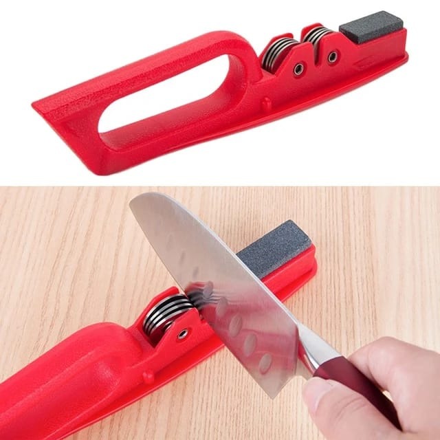 Professional Knife Sharpener with 8-Wheel Blades &amp; Sanding Stone | Durable Plastic Grip, Coarse &amp; Fine Sharpening Slots for Kitchen Knives | Compact &amp; Reliable Knife Filer for Quick Sharpening &amp; Polishing (Random Color)