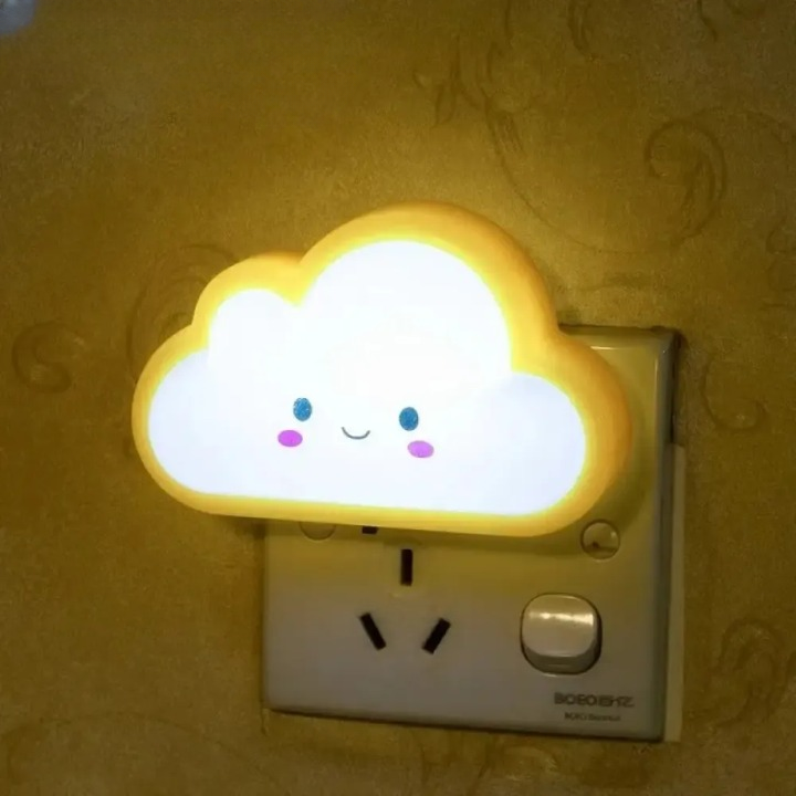 Smiley Cloud Plug-In LED Night Light ? Soft Warm Glow Baby Lamp, Kids Night Light for Bedroom &amp; Nursery (Random Color)