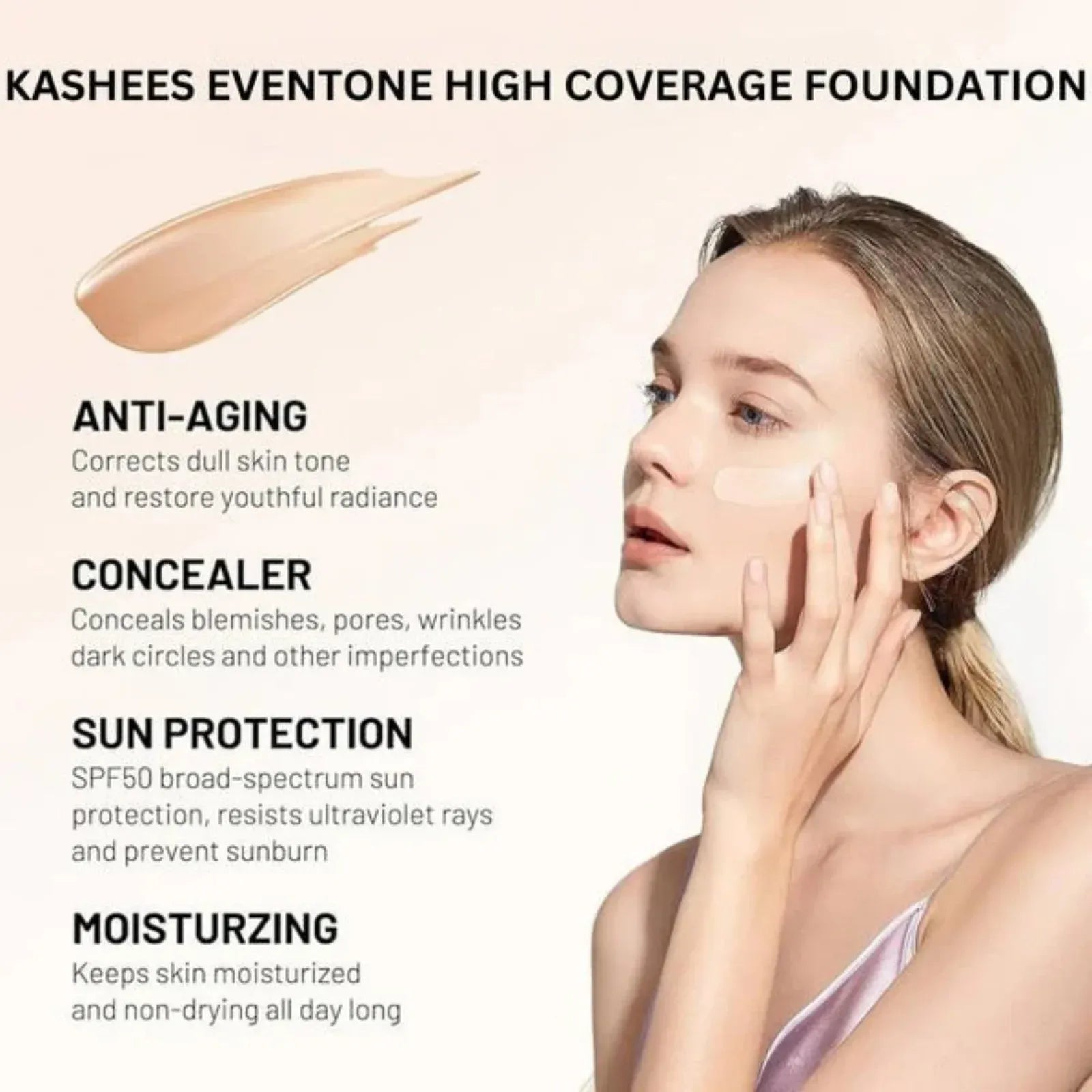 Kashees Eventone High Coverage Foundation ? Full Coverage Matte Creamy Foundation for Flawless Skin ? Lightweight, Long-Lasting (24H) Makeup Base for All Skin Types ? Bridal, Party &amp; Daily Wear - 20ml