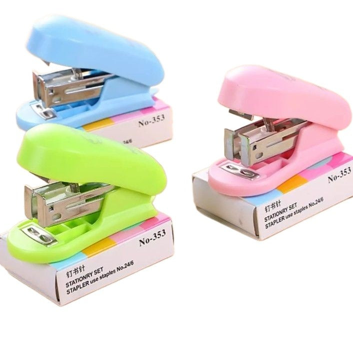Pack of 2 Mini Staplers with Pins ? Compact, Smooth, and High-Quality Office &amp; School Use (Random color)