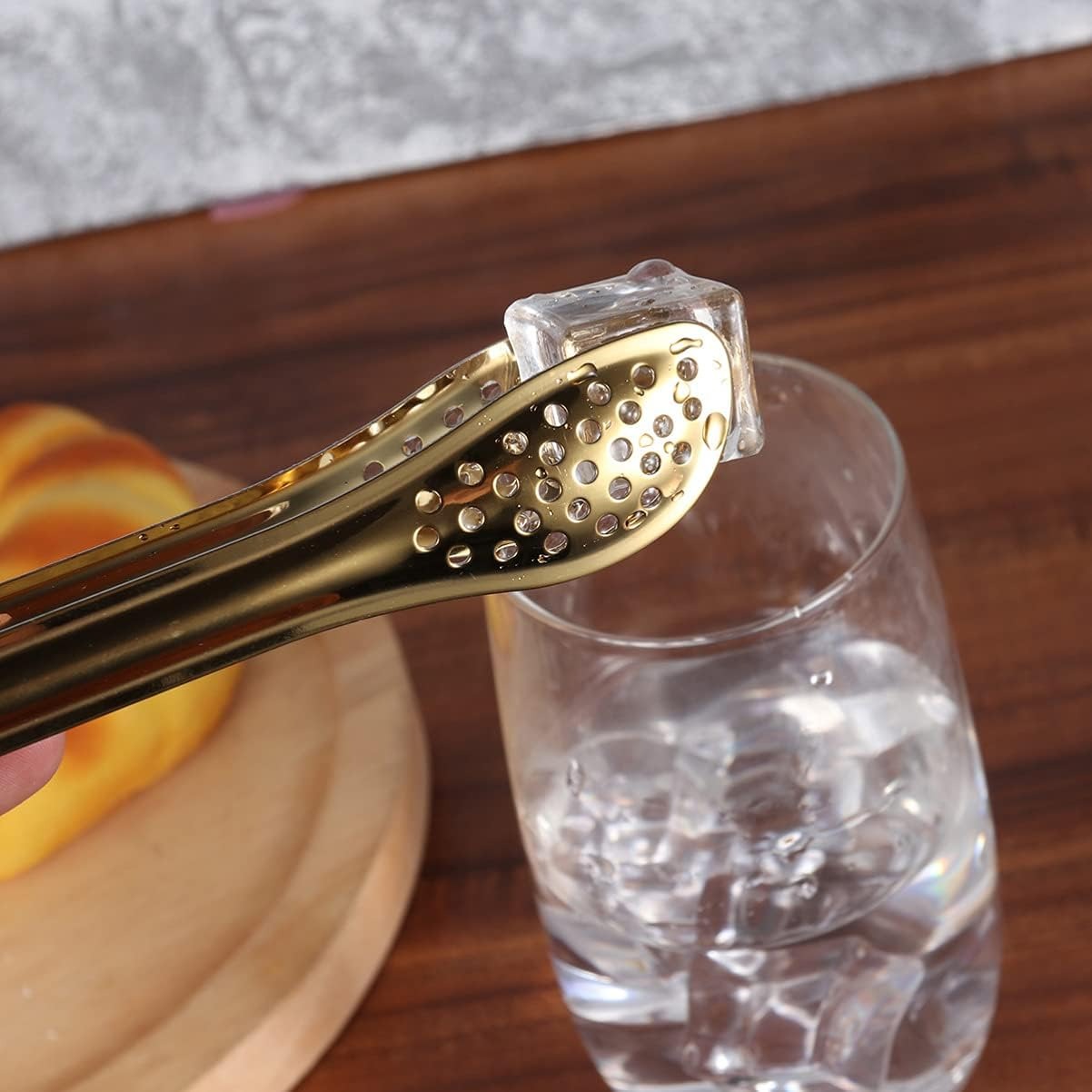 Mini Stainless Steel Food Serving Tong ? 6 Inch Strainer Tong with 28-Hole Flat Head for Salad, Ice Cubes, Pastries, Frying &amp; Tea