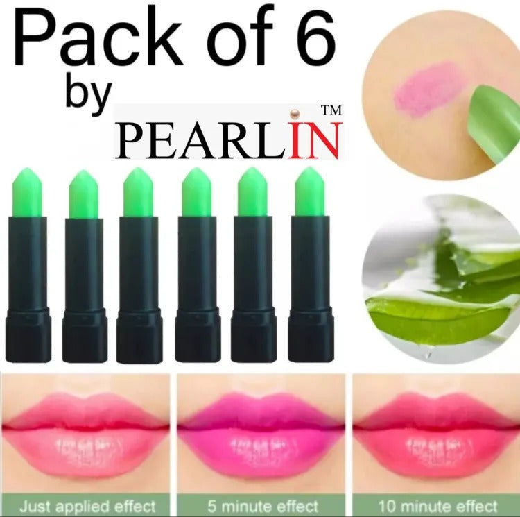 Pack Of 6 Pcs Green Color Changing Lipstick Set ? Creamy Moisturizing Magic Lip Balm, Long-Lasting Hydrating Lipstick with Temperature-Sensitive Shade Shifting to Pink ? Soft &amp; Smooth Lip Care Makeup Kit
