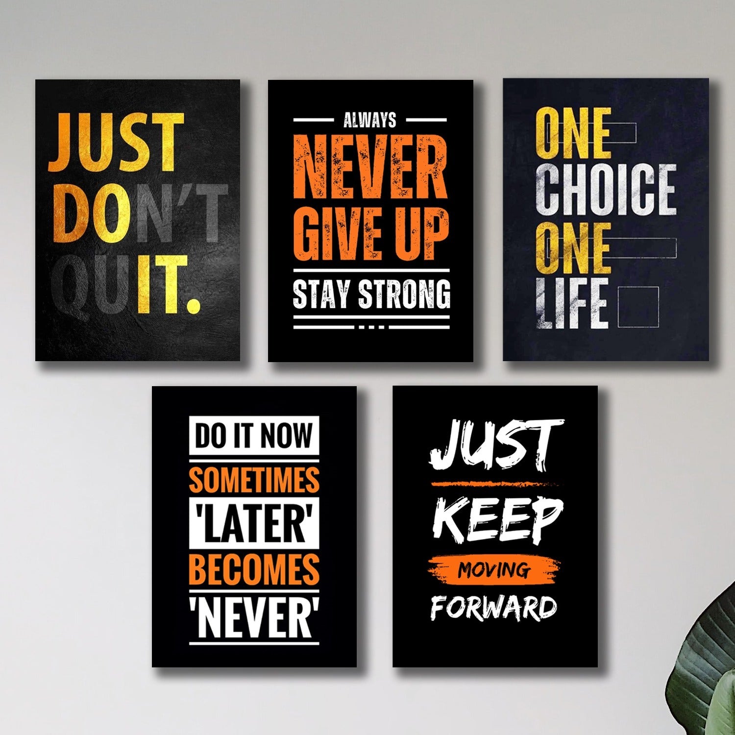 Set of 5 Motivational Sticky Wooden Canvas Frames For Wall Decor / Sticky Photo Tiles For Office Home Workplace