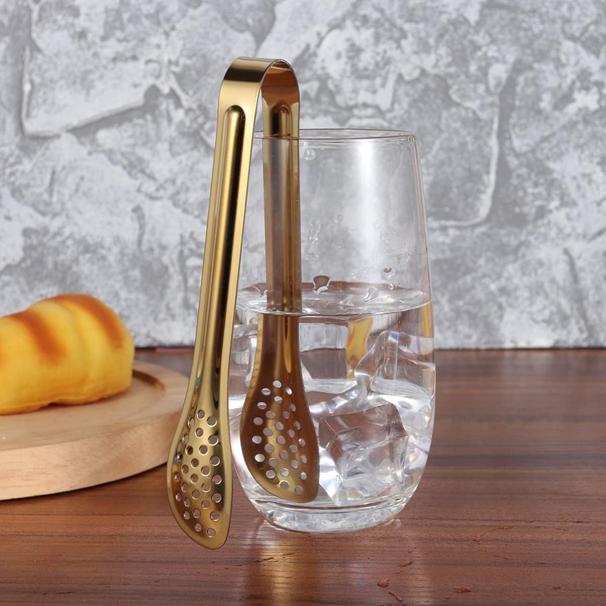 Mini Stainless Steel Food Serving Tong ? 6 Inch Strainer Tong with 28-Hole Flat Head for Salad, Ice Cubes, Pastries, Frying &amp; Tea