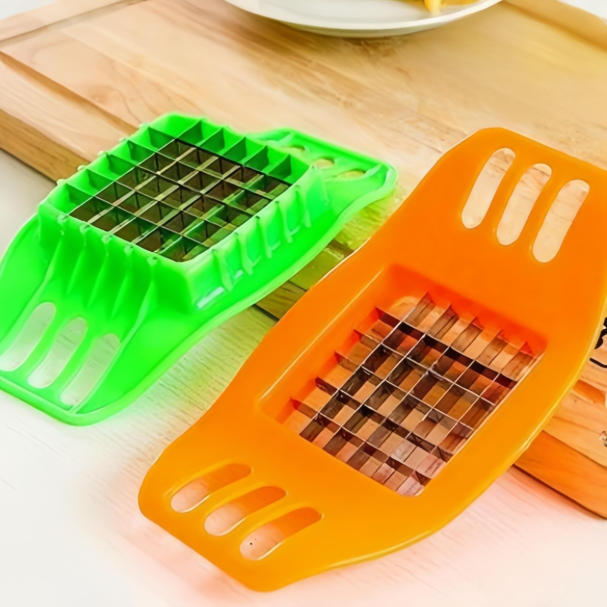 Multifunctional Potato Cutter and French Fry Maker ? Stainless Steel Vegetable and Fruit Slicer, Chopper, Dicer, Kitchen Tool for Cutting Fries, Chips, and Healthy Snacks ? Durable ABS Handle with 36-Blade Grid (Random Color)