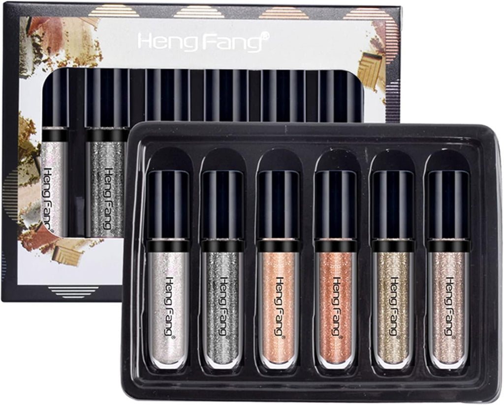 HENG FANG 6 Pcs Liquid Diamond Glitter Eyeshadows Set ? Waterproof, Long-Lasting, Vibrant Colors with Lightweight Texture for Bold &amp; Sparkling Eye Makeup