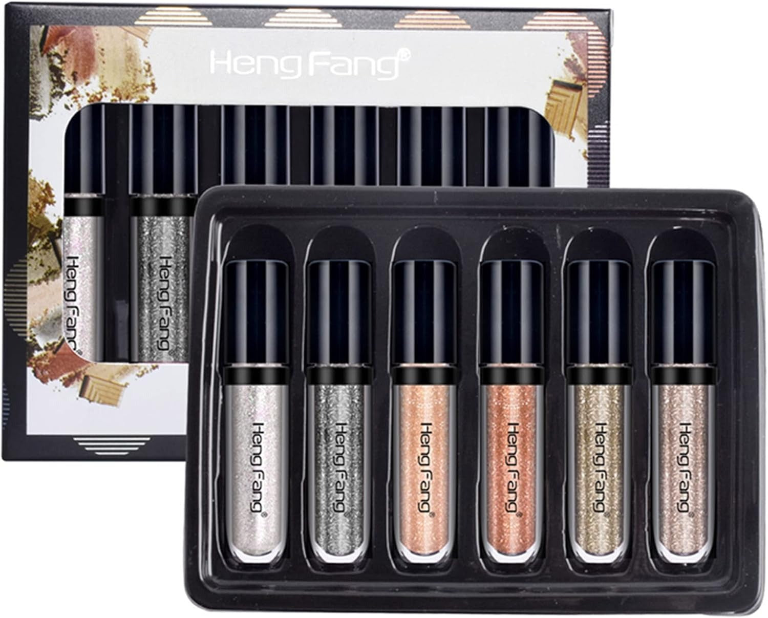 HENG FANG 6 Pcs Liquid Diamond Glitter Eyeshadows Set ? Waterproof, Long-Lasting, Vibrant Colors with Lightweight Texture for Bold &amp; Sparkling Eye Makeup