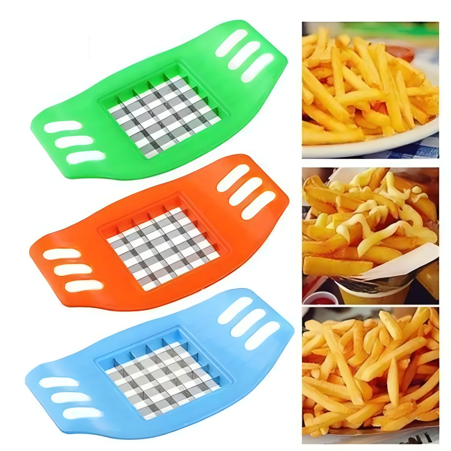 Multifunctional Potato Cutter and French Fry Maker ? Stainless Steel Vegetable and Fruit Slicer, Chopper, Dicer, Kitchen Tool for Cutting Fries, Chips, and Healthy Snacks ? Durable ABS Handle with 36-Blade Grid (Random Color)