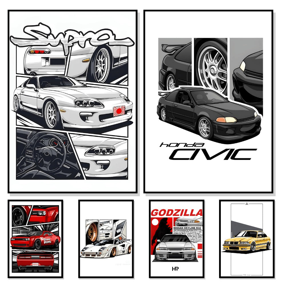 Racing Cars JDM Honda Civic Lamborgini Supra wall posters wall decorations for any room