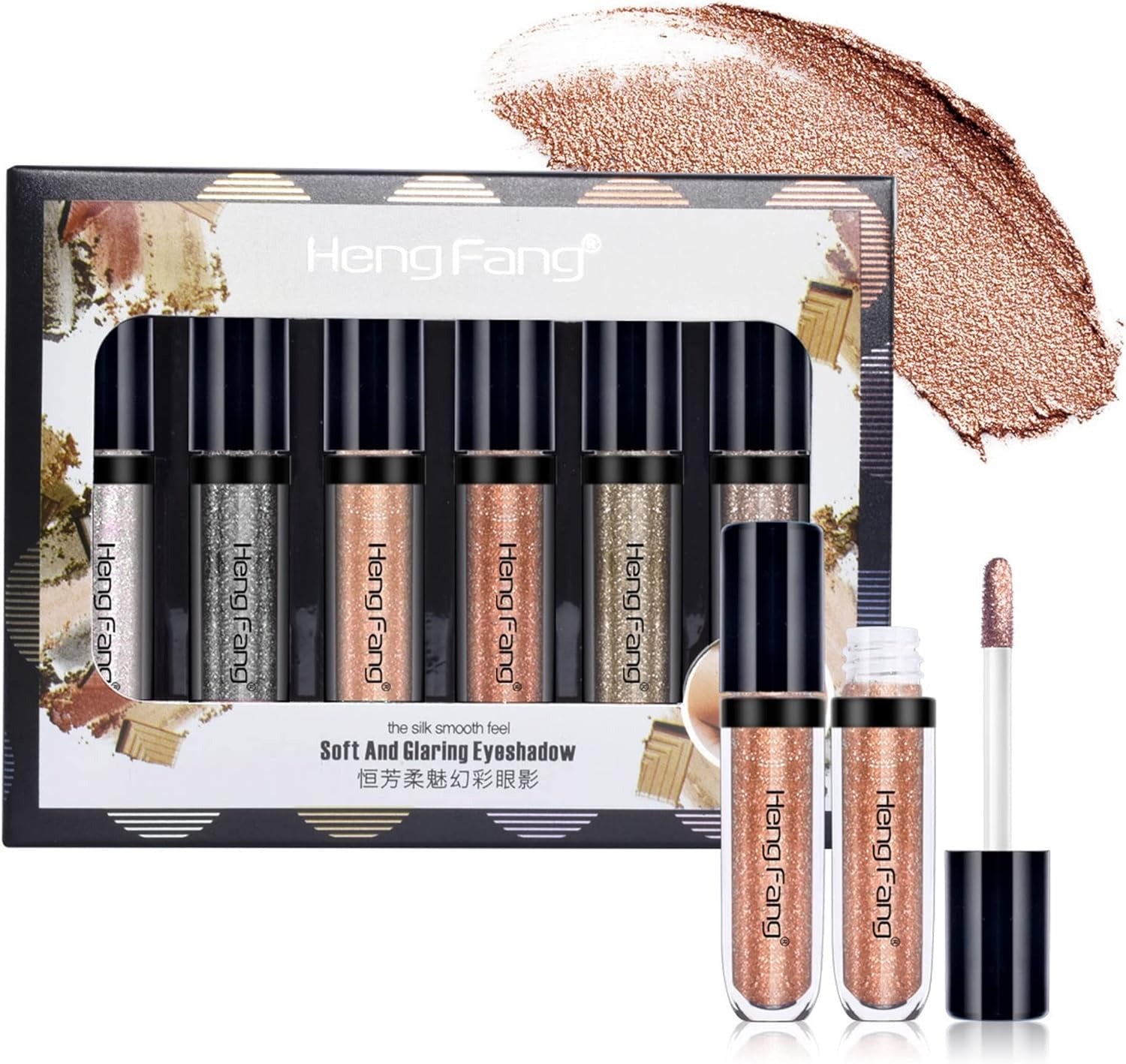 HENG FANG 6 Pcs Liquid Diamond Glitter Eyeshadows Set ? Waterproof, Long-Lasting, Vibrant Colors with Lightweight Texture for Bold &amp; Sparkling Eye Makeup