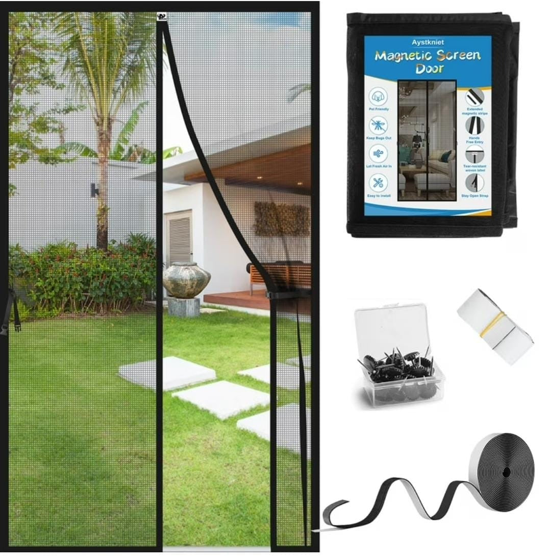 Hands-Free Retractable Magic Mesh Screen Door ? Magnetic Closure, Easy Install, Keeps Bugs Out