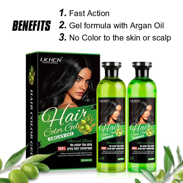 Lichen Professional Hair Color Gel ? 500ML ? Rich, Long-Lasting Black &amp; Dark Brown Shades ? Made in China