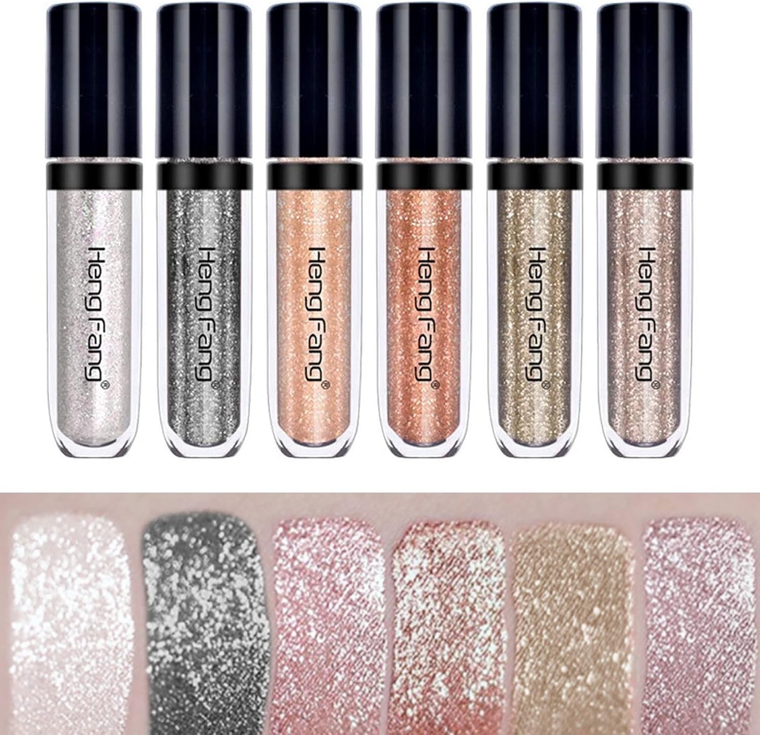 HENG FANG 6 Pcs Liquid Diamond Glitter Eyeshadows Set ? Waterproof, Long-Lasting, Vibrant Colors with Lightweight Texture for Bold &amp; Sparkling Eye Makeup