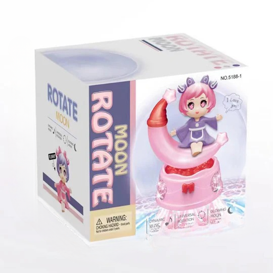 Rotating Moon Doll Toy With LED Lights &amp; Music ? Adorable Crescent Moon Design, Universal Rotation, Safe for Kids 3, Pink &amp; Purple Gift for Fun and Sensory Play (Random Color)