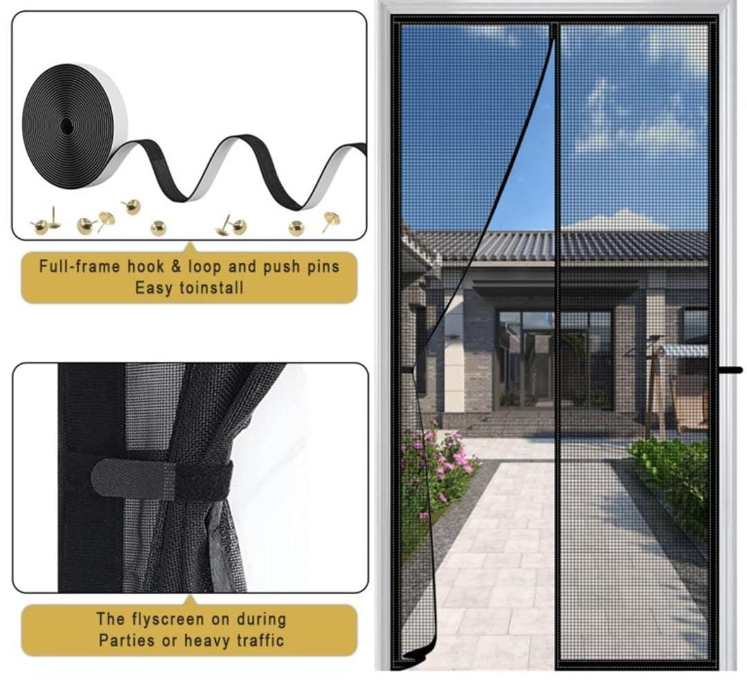 Hands-Free Retractable Magic Mesh Screen Door ? Magnetic Closure, Easy Install, Keeps Bugs Out
