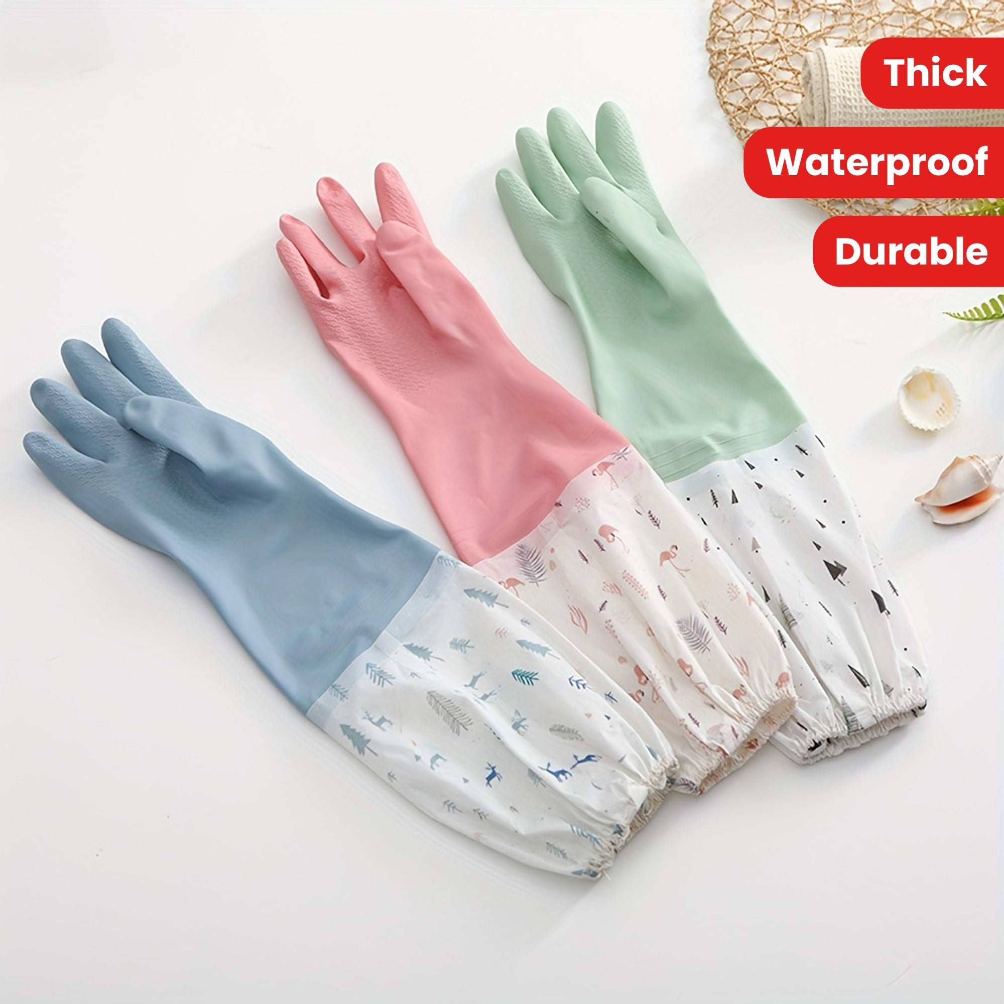 Long Reusable Dishwashing Gloves with Warm Fleece Lining ? Extra Long Waterproof Rubber Cleaning Gloves, Anti-Slip, Heat Resistant for Kitchen, Laundry, and Household Use (Random Color)