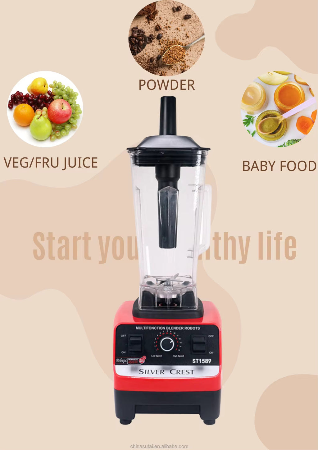 Silver Crest 2-in-1 Heavy Duty Blender ? 4500W | 2-Litter Jar  700ml Chopper | German Technology