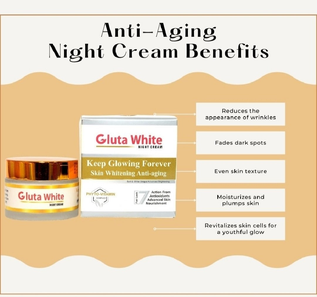 Gluta White Night Cream (50 ml) - Glutathione white Cream Extreme Strong whitening And Anti-Aging night cream - Gluta White Night Cream  - Achieve a Brighter, More Radiant Complexion