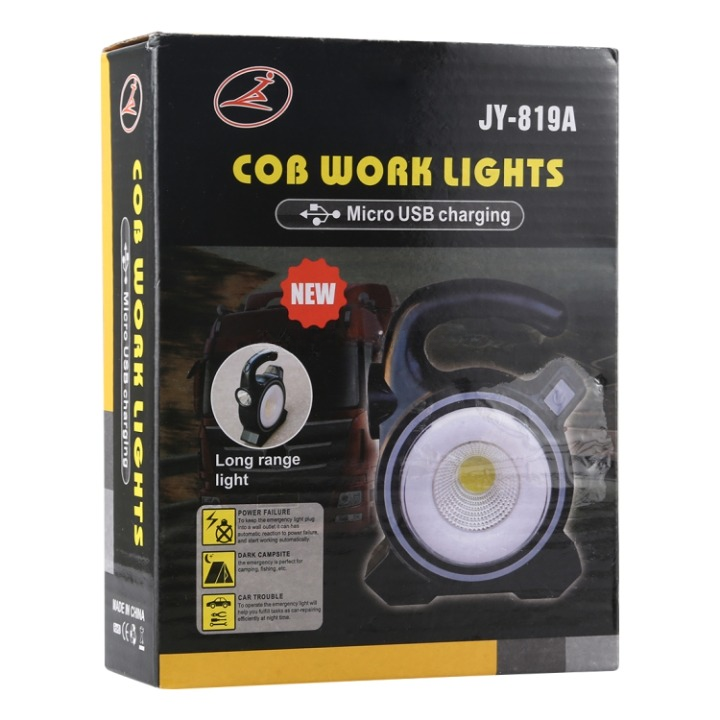 COB LED Work Light JY-819A ? Rechargeable Portable Torch with Micro USB Charging, Ultra-Bright Illumination &amp; Durable Design for Home, Car &amp; Outdoor Use