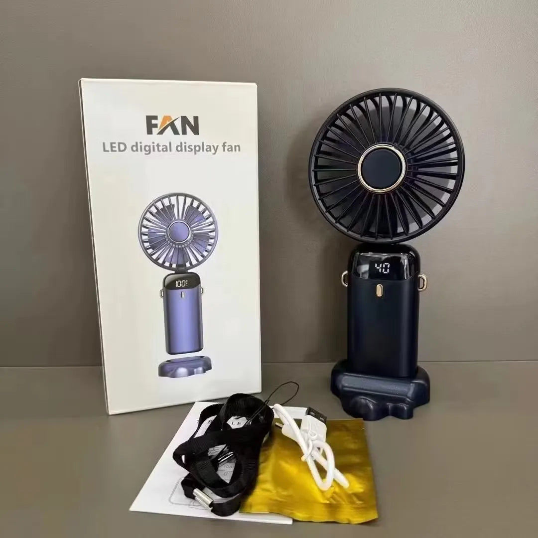 LED Digital Display Rechargeable Fan with USB Cable ? Portable Mini Cooling Fan with Adjustable Speed, Battery Indicator &amp; Easy Charging (random color)