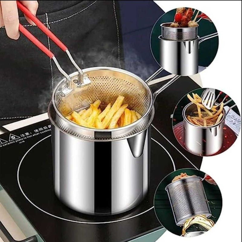 Stainless Steel Deep Fryer Pot with Strainer ? Heavy-Duty Frying Pan for Home Kitchen Use ? 1200ML Oil Capacity