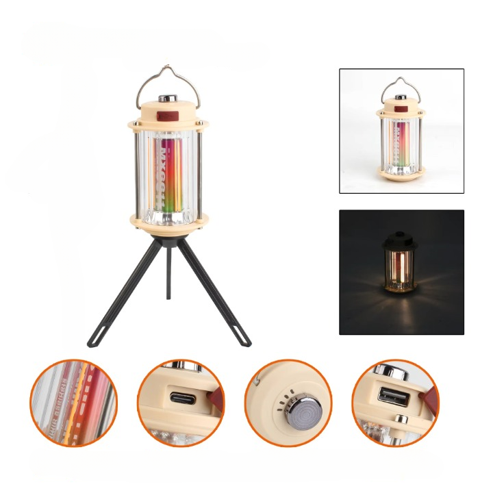 MX6611 Stepless Dimmable LED Camping Light ? Portable Rechargeable Outdoor Lantern with Tripod Stand