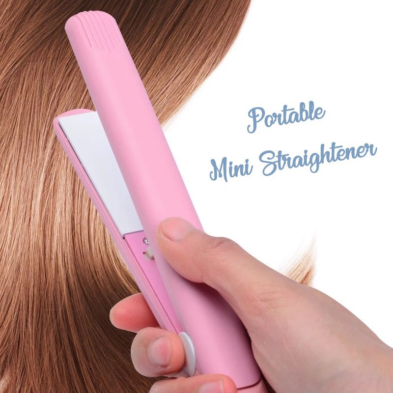 Mini Hair Straightener &amp; Curler ? Dual Voltage 100-240V, 180°C Thermostatic Aluminum Plate, For Dry &amp; Wet Hair, Compact Travel Size (Random Color)