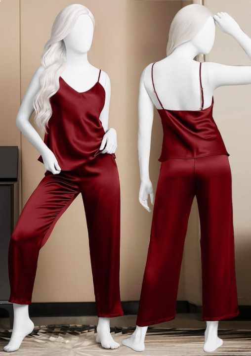 Satin Sleepwear Set ? Spaghetti Top &amp; Loose Trouser ? Free Size (2002)