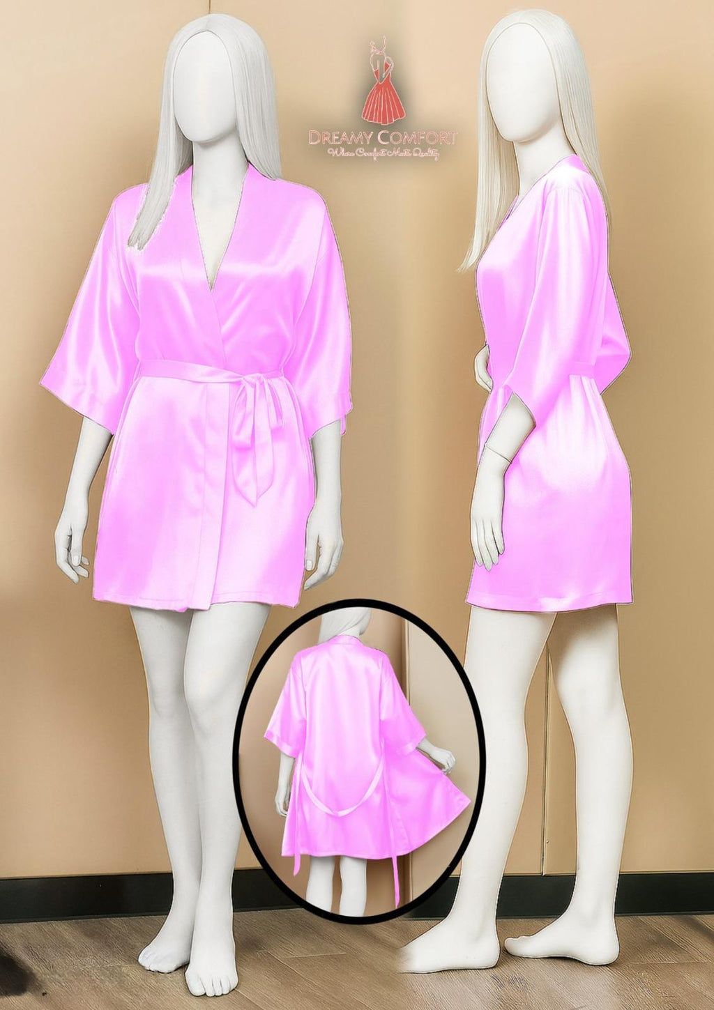 Satin Gown/Robe ? Short Length with Waist Tie (DC-1001)
