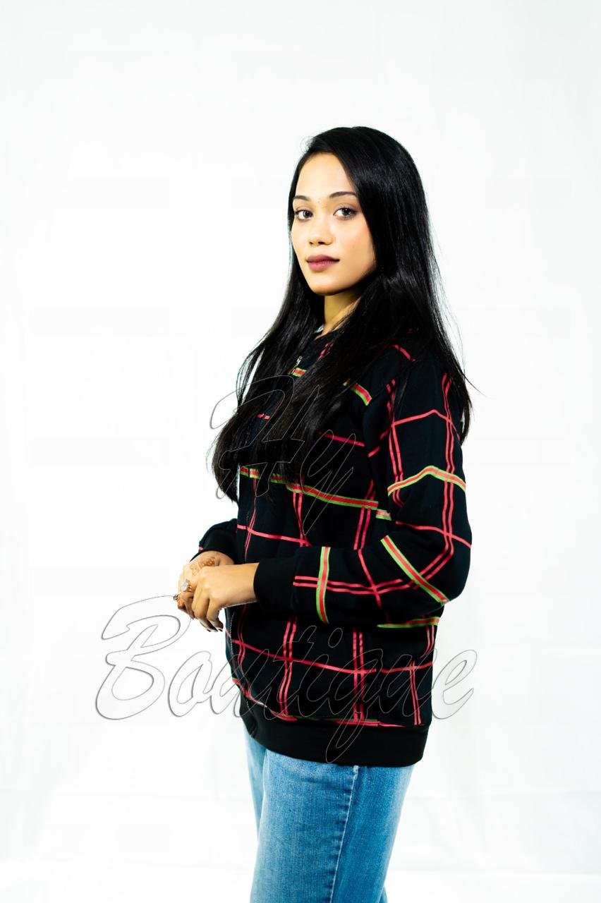 Winter Collection Women’s Red & Green Lining Print Jacket | Stylish & Warm Outerwear | Trendy Winter Fashion for Ladies - Image 2