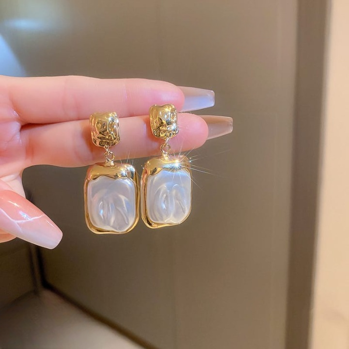 Elegant Korean Gold Foil Earrings with White Stone (PXT-115) - Image 4